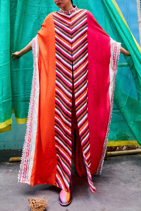 Multi Colour Striped Kaftan Set HMAY-0016
