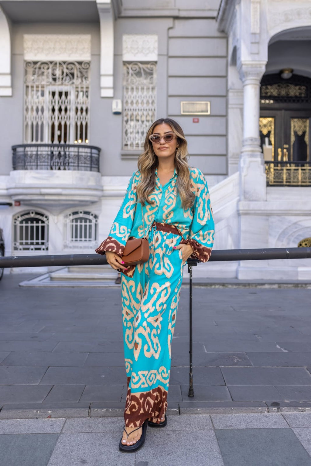 Light Blue Patterned Shirt Suit HCS-0029