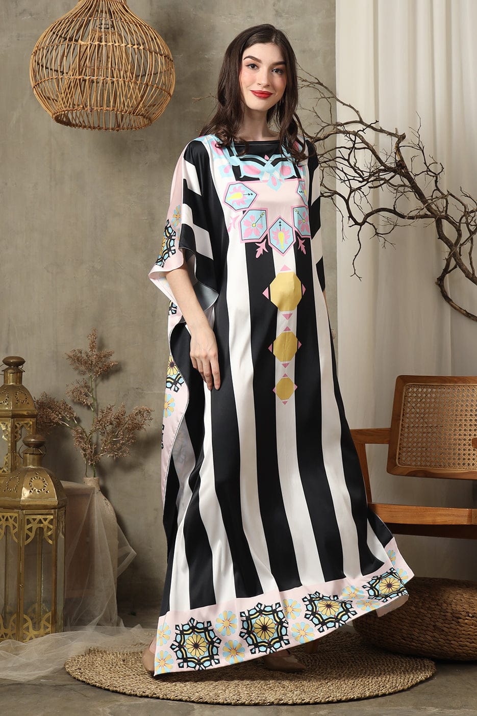 Pink Stripe Silk Kaftan HSK-0007