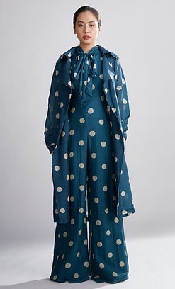 Teal &Cream Polka Dot Trench Cover HWD-0053