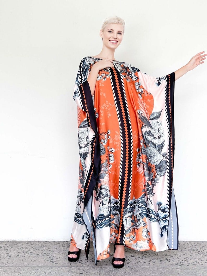 Orange Floral Kaftan HSK-0015