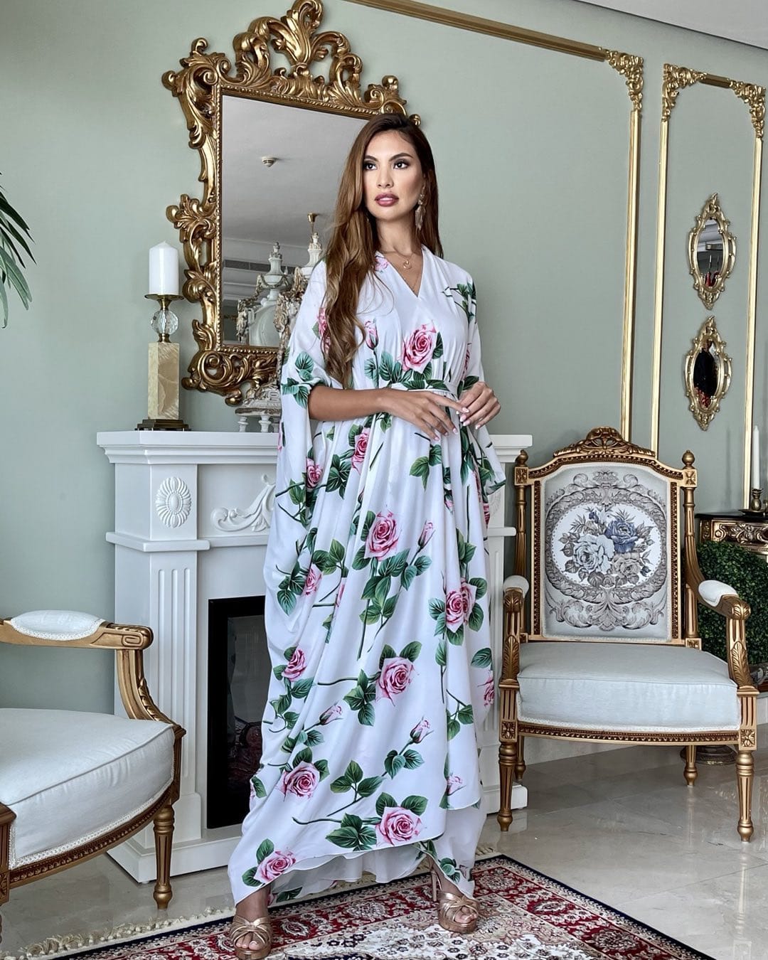 White Rose Silk Kaftan HNK-0003