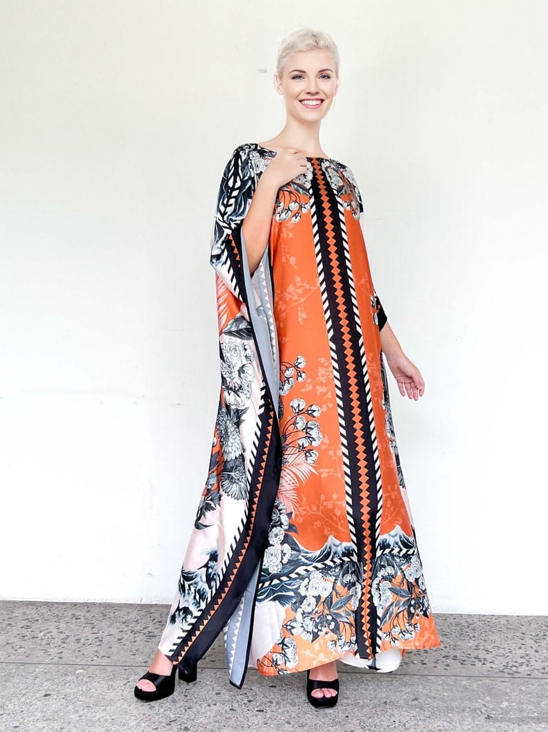 Orange Floral Kaftan HSK-0015