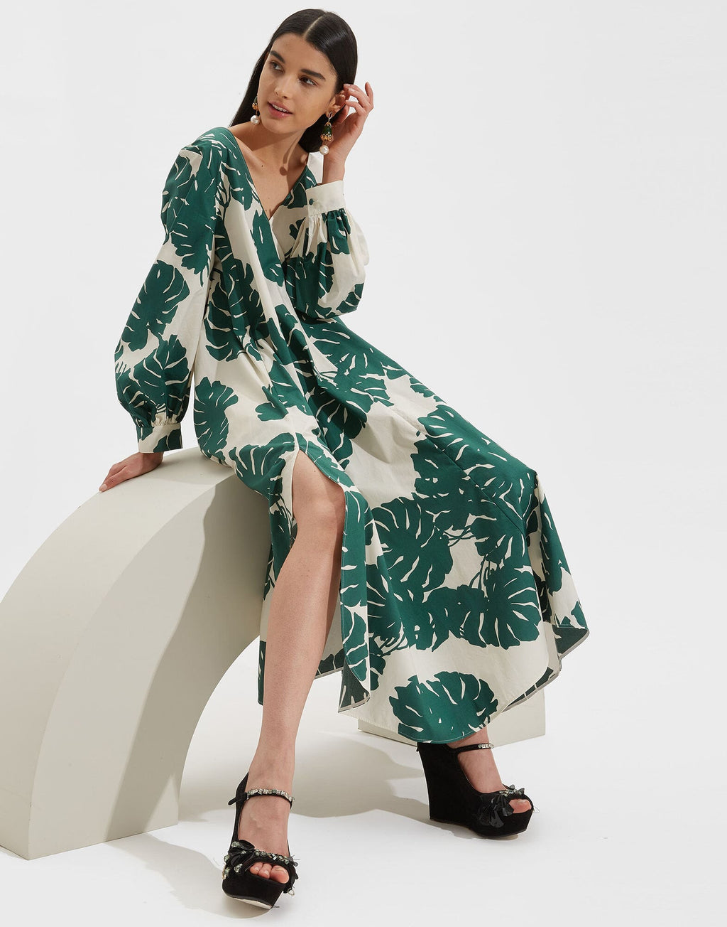 Green Floral Long Shirt HSC-0065