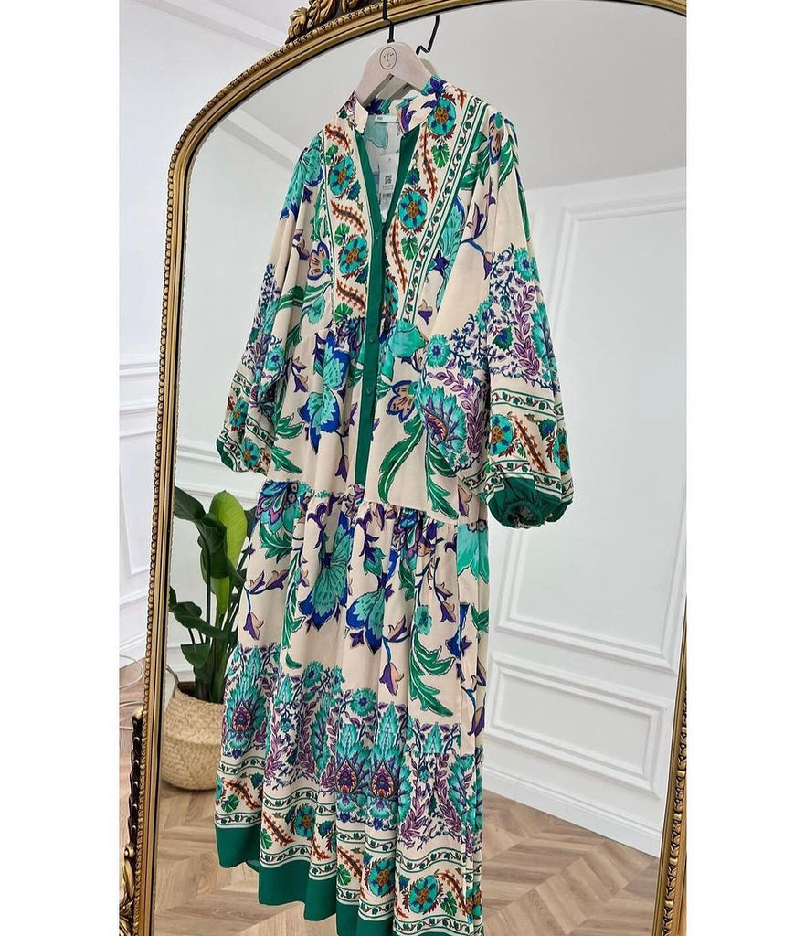 Green Floral Frock AUG-0014