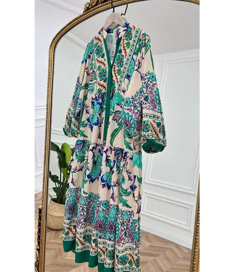 Green Floral Frock AUG-0014