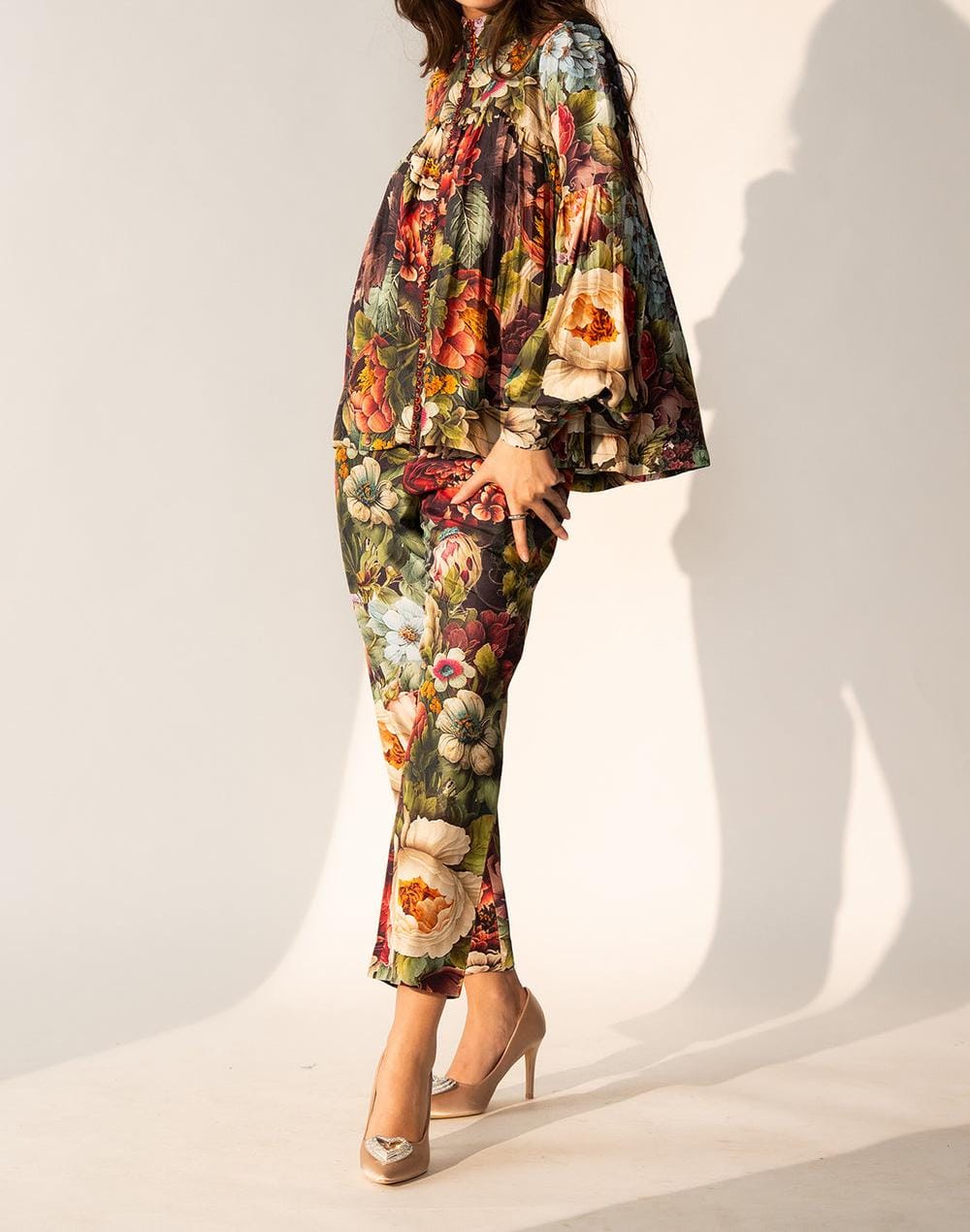 Printed Floral Silk With Front Tie Up