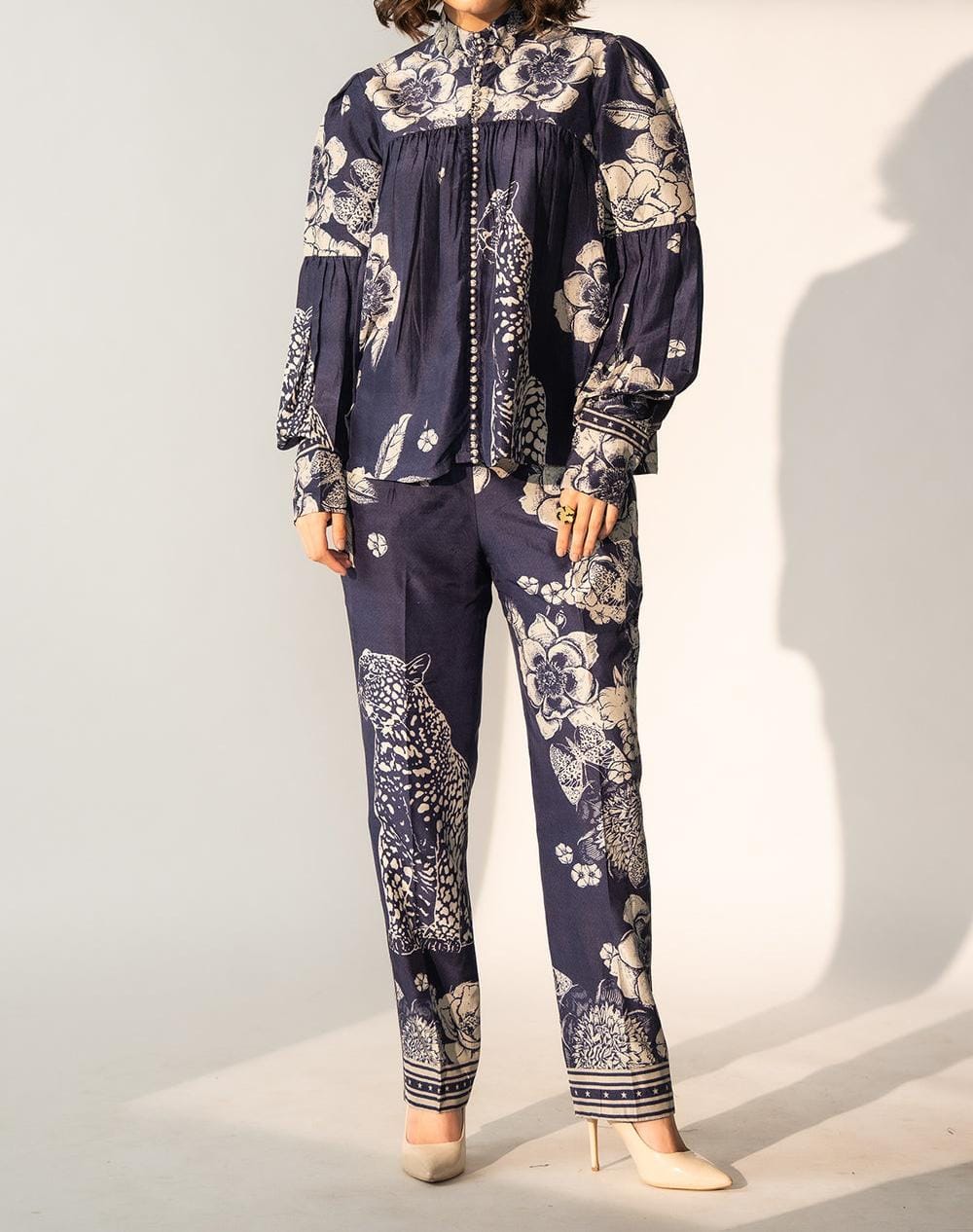 Printed Silk Formal Top With Loop