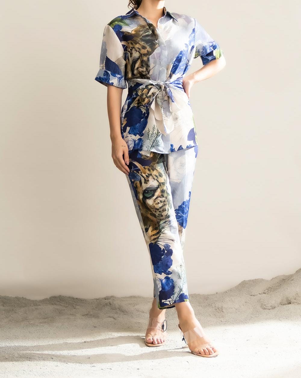 Tiger Printed  Silk With Front Tie Up