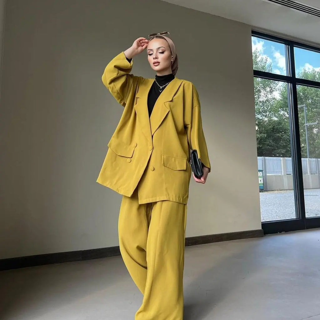 Italian Chiffon Co-ORd Set Mustard HCS-0048