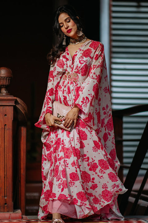 Pink Floral Kaftan HLK-0082