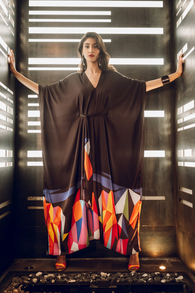 Multicolor Geometrical Pattern Kaftan HLK-0123