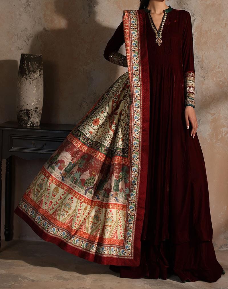 Maroon Velvet Frock