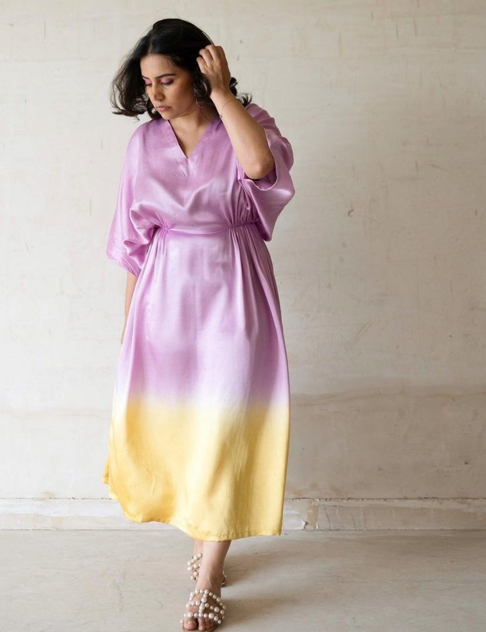 Tiedye Kaftan Pink Yellow HLK-0035