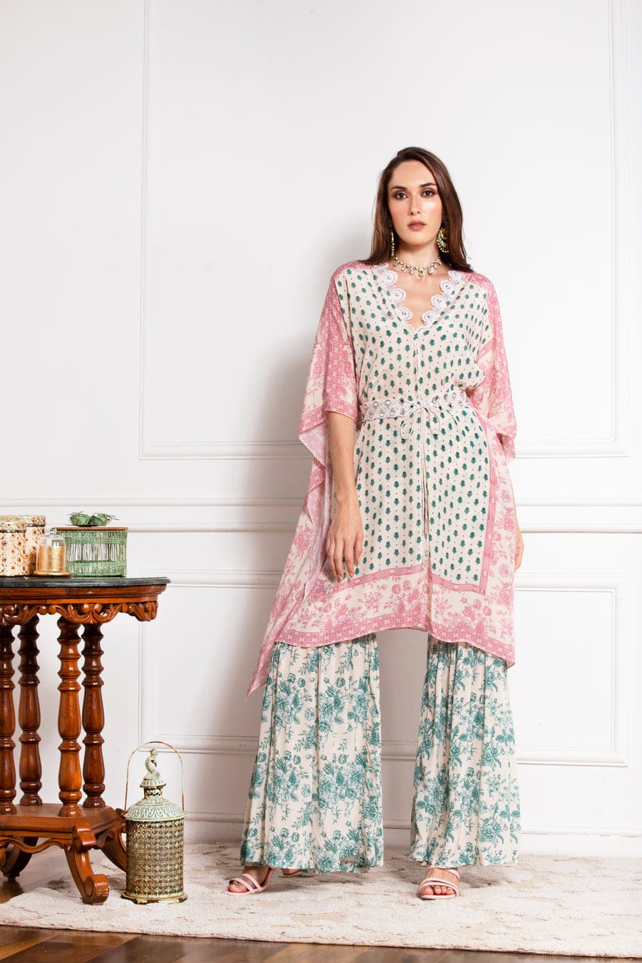Teal Grean Kaftan & Sharara Set HEK-0005