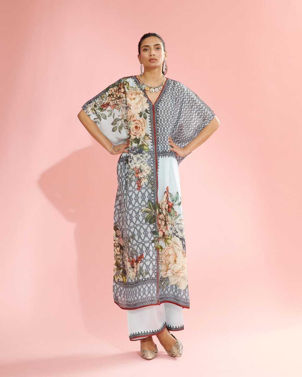 Powder Blue Draped Kaftan Set HVF-0012