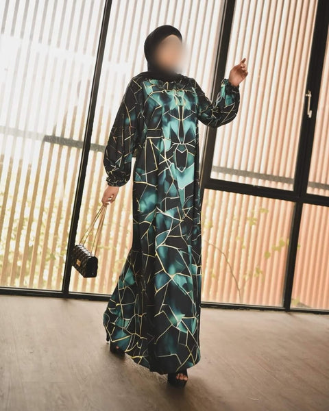 Green Mosaic Print Abaya HAC-0281