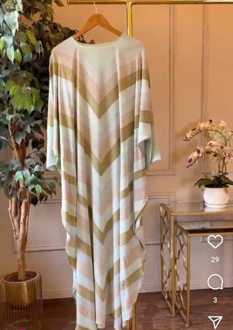 Green Multi Lines Kaftan