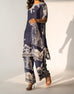 Blue Tiger Floral Garden  Printed Silk Batwing Sleeve Kurta