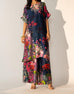 Blue Pink Floral Garden  Printed Silk Batwing Sleeve Kurta
