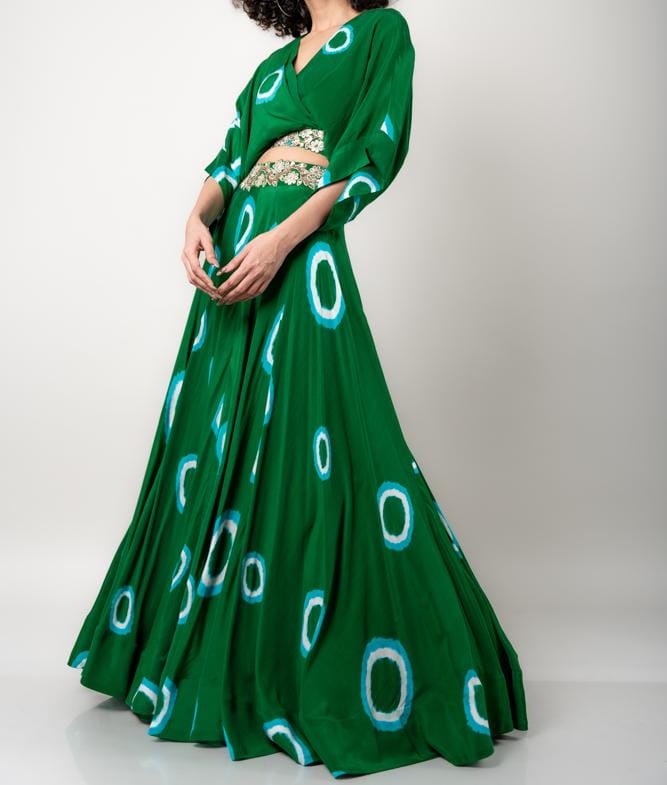Green Kaftan Shirt with Lehnga