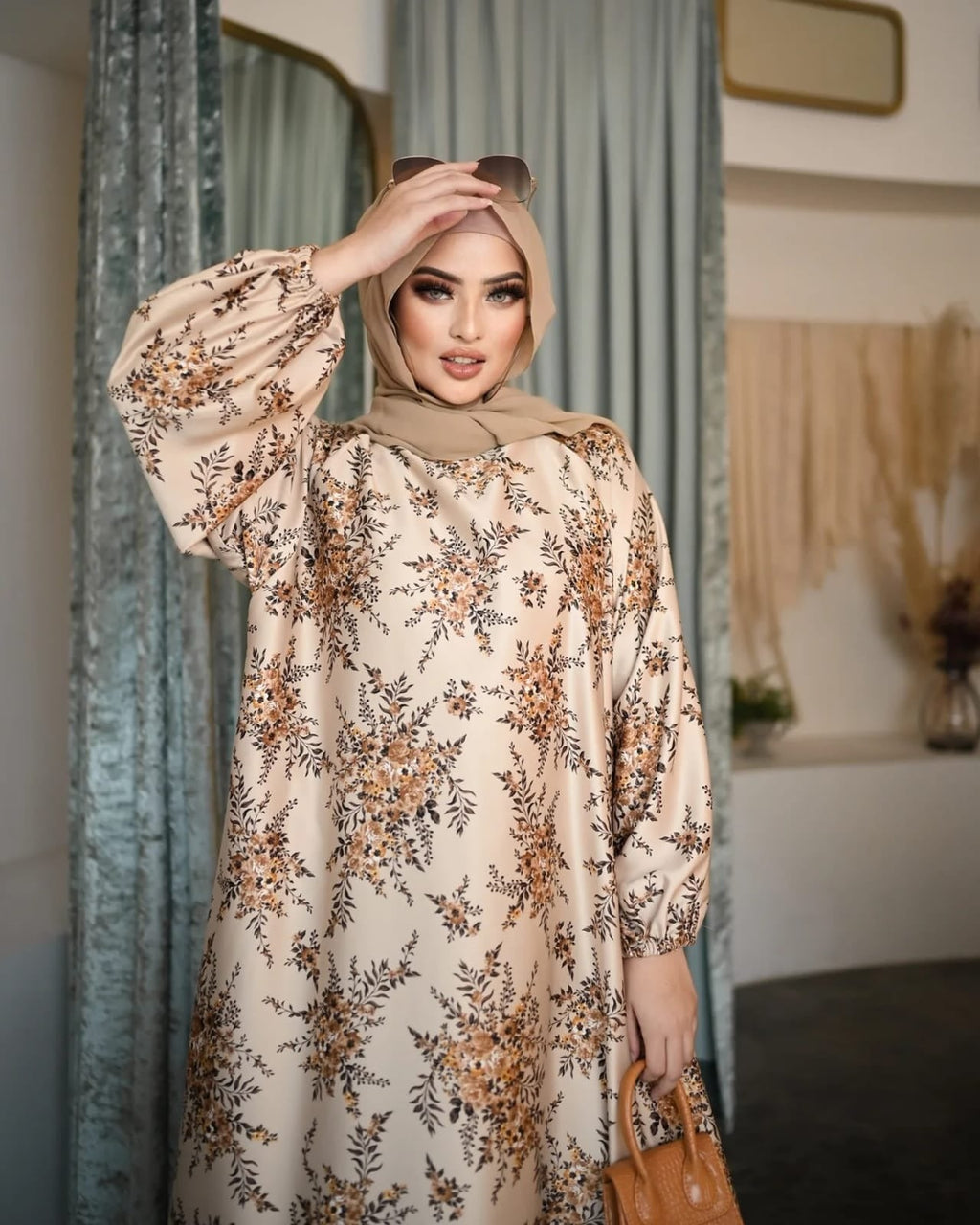 Floral Abaya Brown HAC_0066