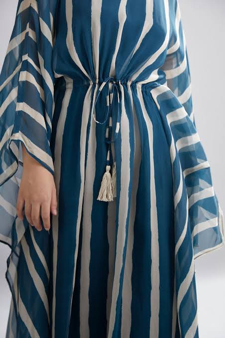 Teal Colored Line Kaftan HLK-0162