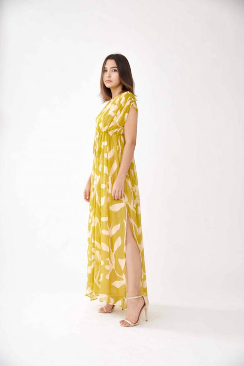 Peach & Mustard Floral Kaftan HLK-0060