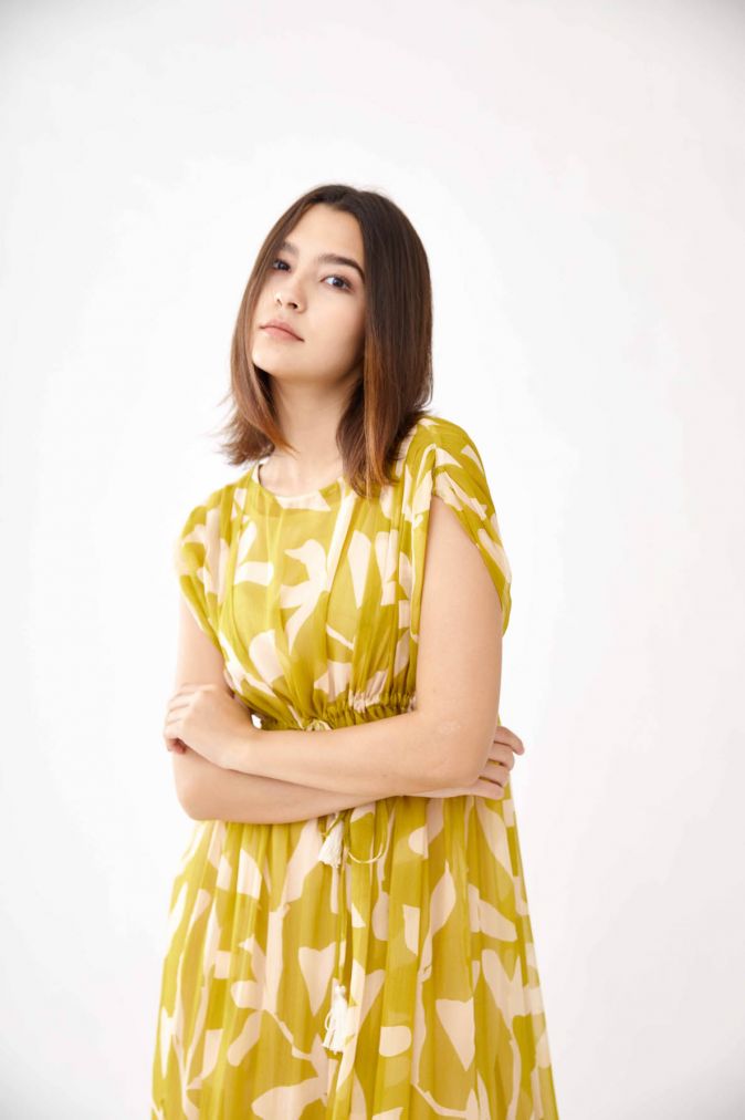 Peach & Mustard Floral Kaftan HLK-0060