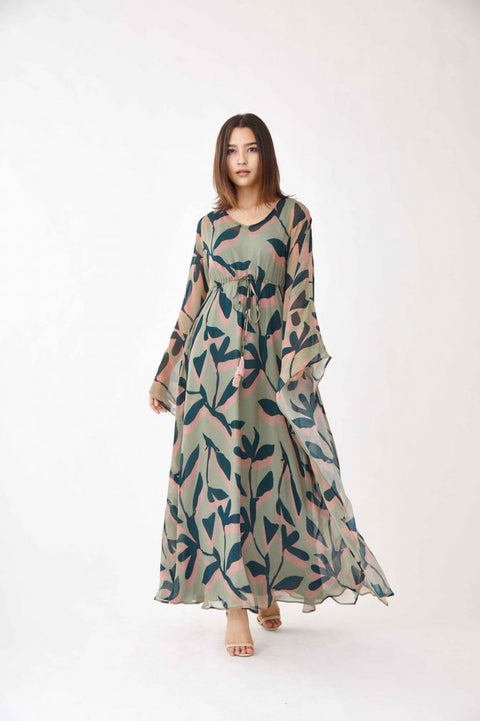 Pink Olive & Green Floral Kaftan HLK-0057
