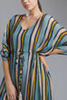 Yellow Blue Lines Long Kaftan HLK-0165