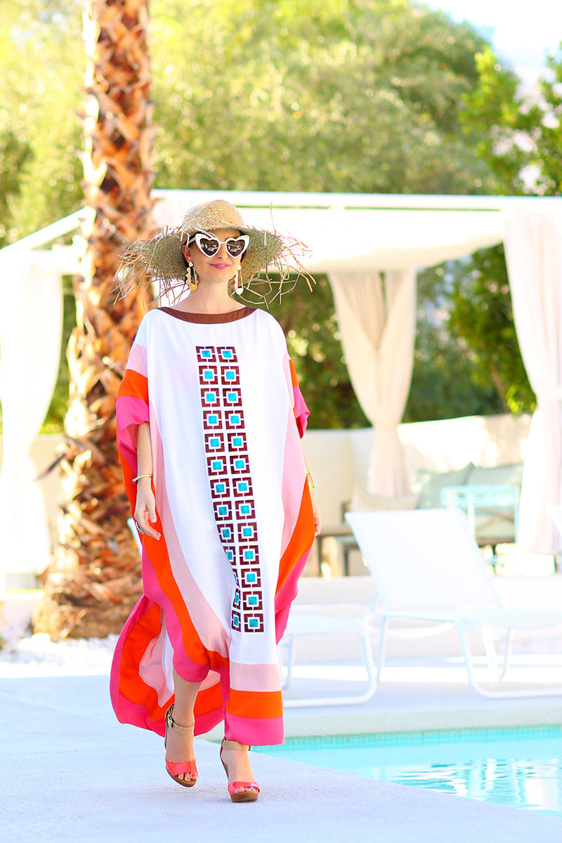 Red  Multi Boxes Kaftan  HLK-0160