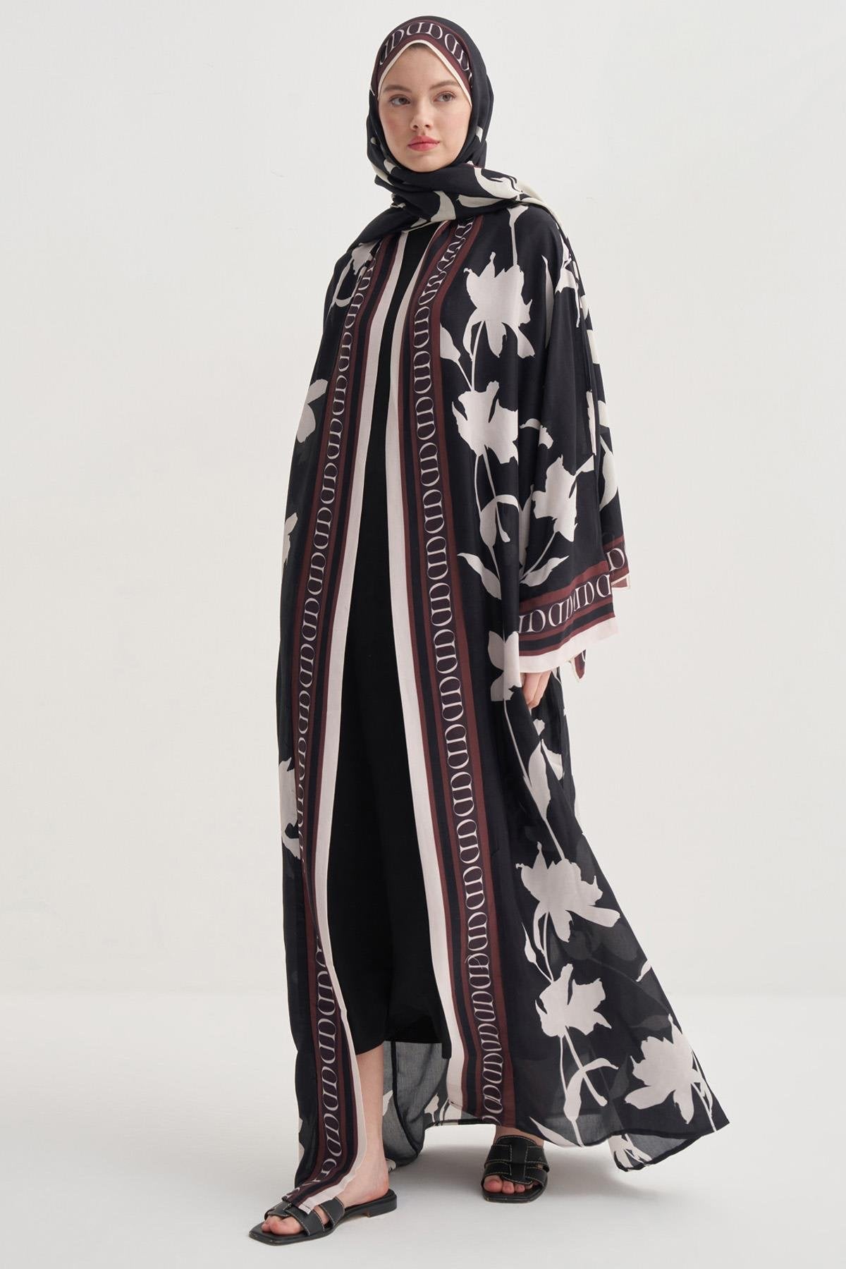 Black flush Abaya Gown set