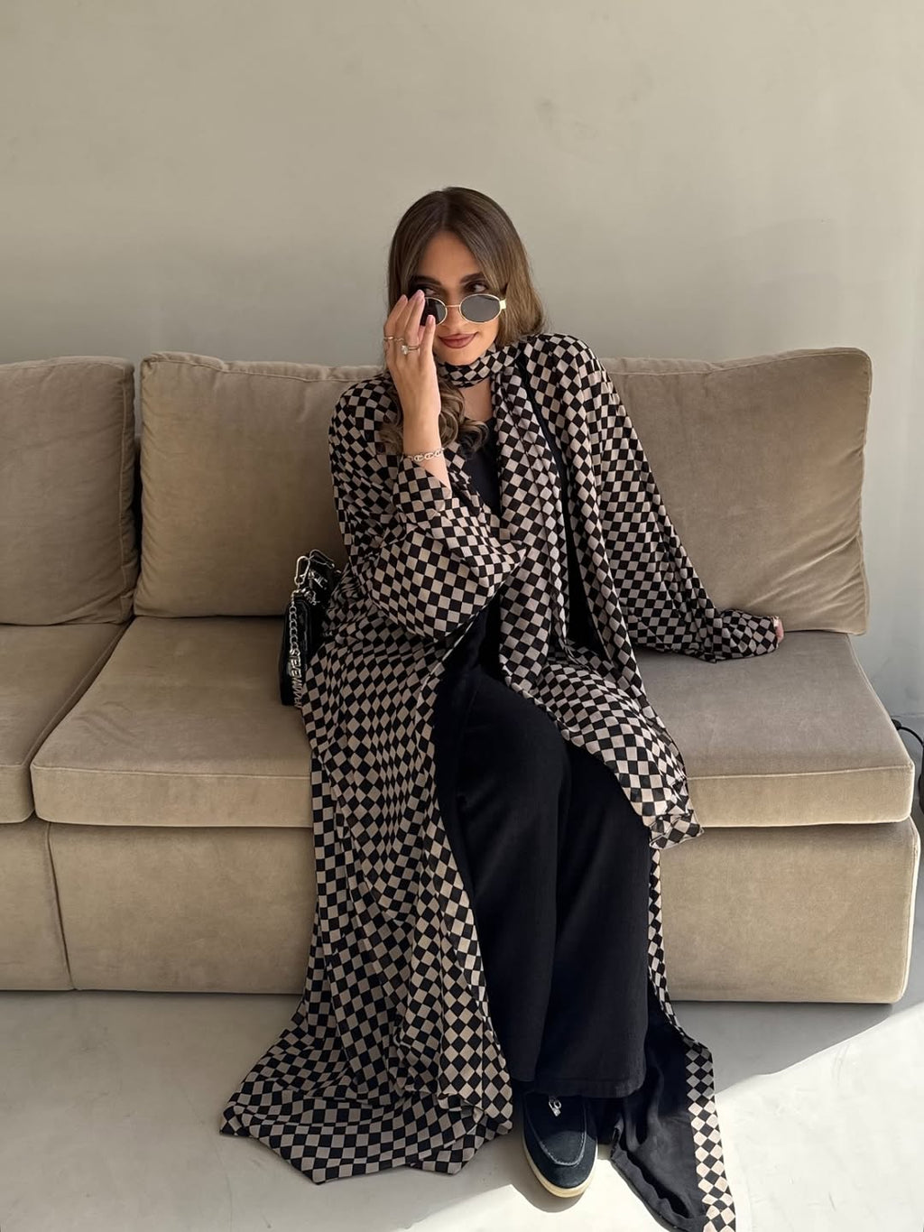 Checker Abaya Gown with Scarf
