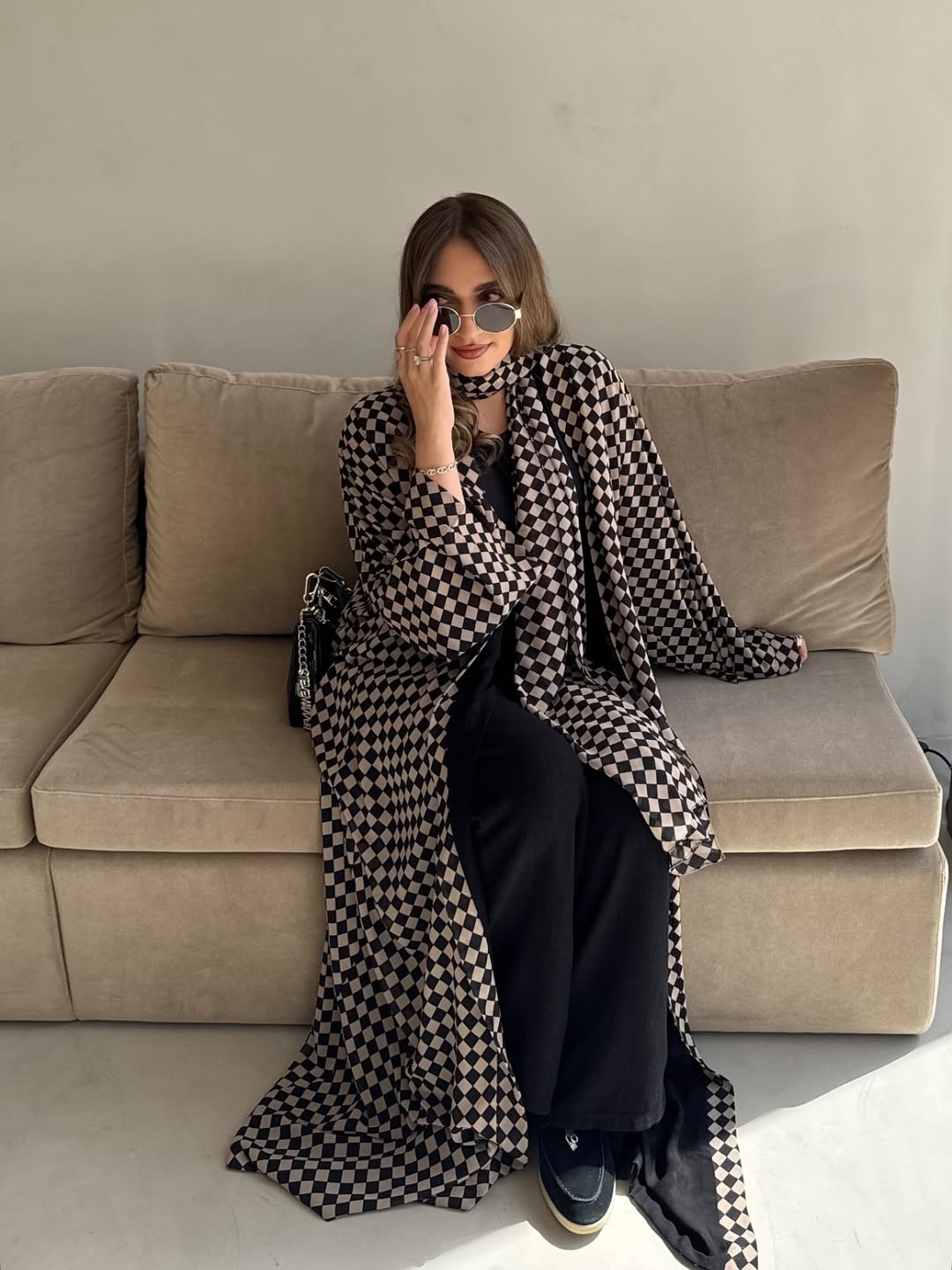 Checker Abaya Gown with Scarf