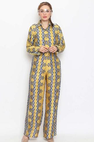 Yellow Abstract Pant Set HCS-0013